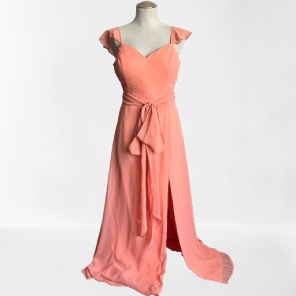 Azazie Pink Maxi Dress Sweetheart Neckline Flutter Sleeves